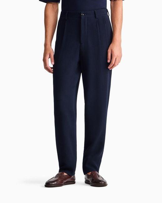 Giorgio Armani Blue Pleated Tailored Trousers for men