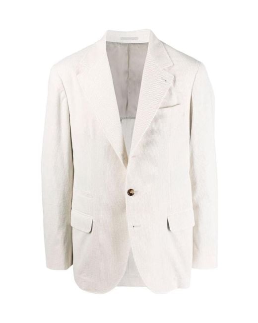 Brunello Cucinelli White Single-Breasted Cotton Blazer for men