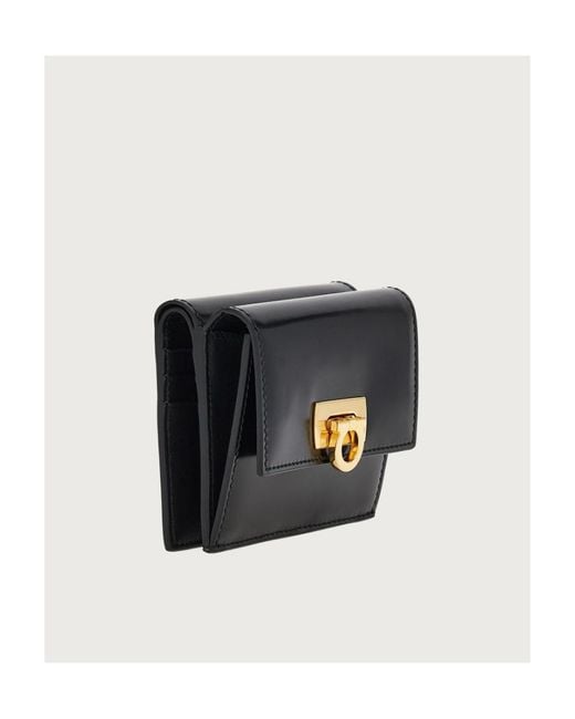 Ferragamo Black Ferragamo Gancini Clasp Compact Wallet