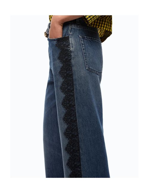 Pinko Blue Lace-Trim Wide-Leg Jeans