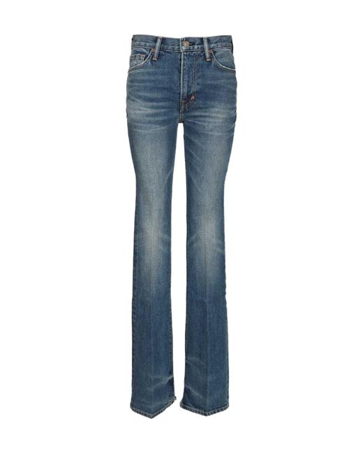 Tom Ford Blue Japanese Stonewashed Comfort Denim Flare Jeans