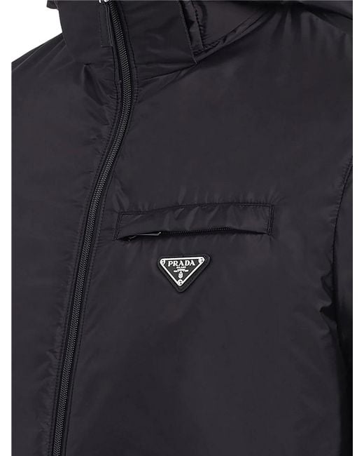 Prada Black Logo Plaque Hooded Puffer Jacket for men