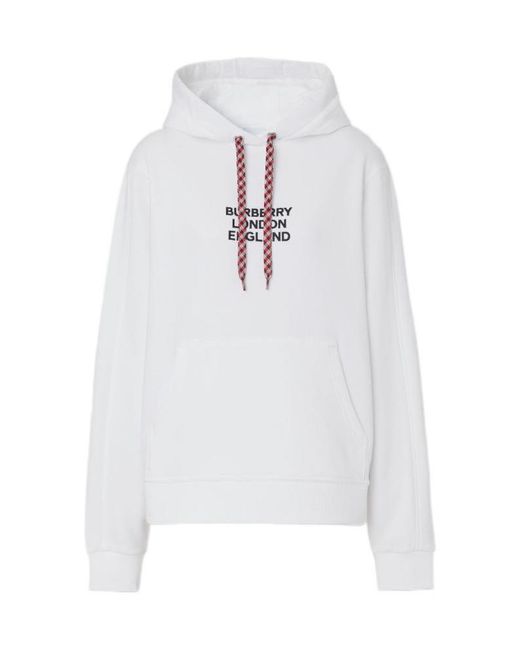 Burberry White Logo Loose Hooded Sweatshirt