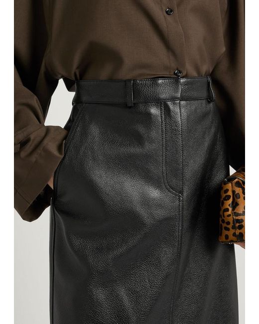 Totême Black Grained Leather Midi Skirt