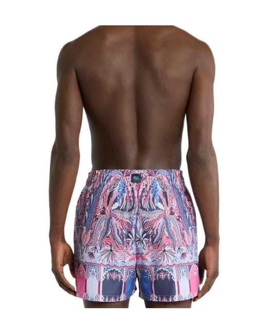 Etro Blue Swimsuit With Placed Floral Paisley Print for men
