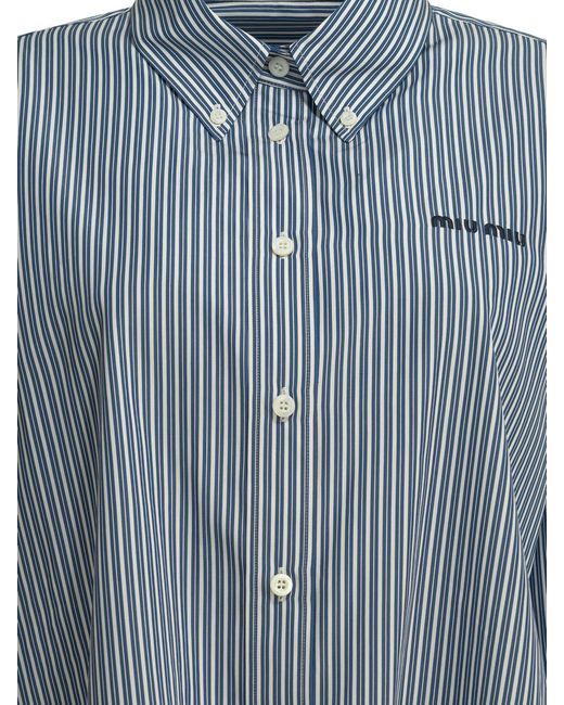 Miu Miu Blue Micro Pinstripe Poplin Shirt