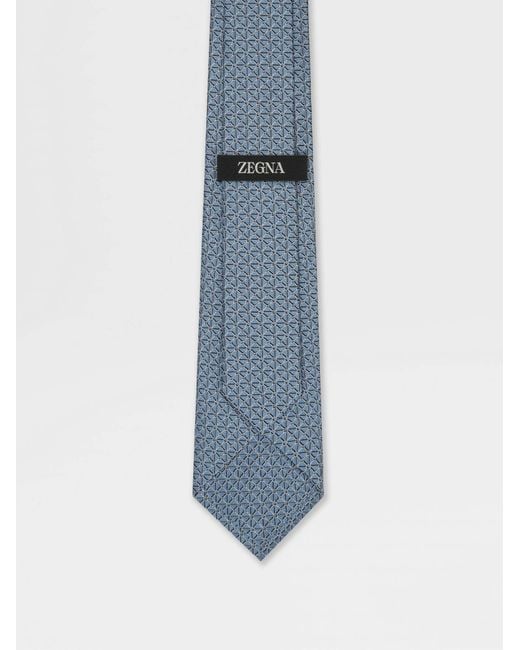 Zegna Blue Geometric Floral Pattern Jacquard Tie for men