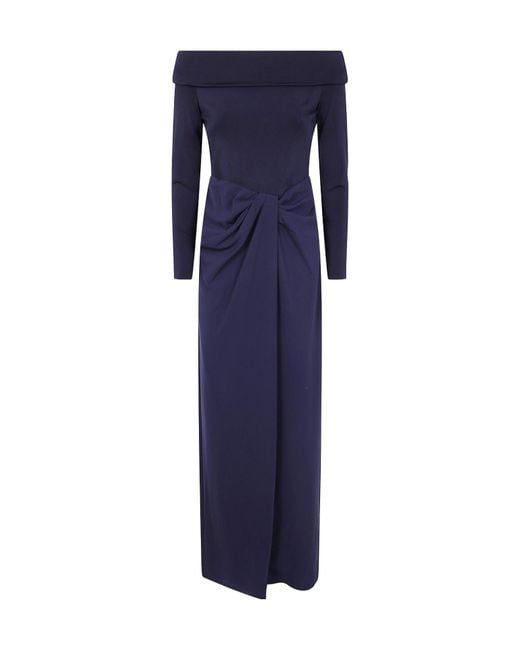 Ralph Lauren Blue Off-Shoulder Knot-Detail Dress