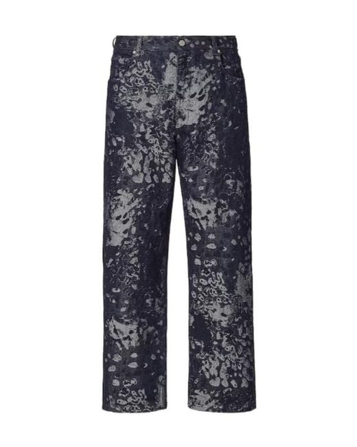 Fendi Blue Straight-Leg Jacquard Long Jeans for men