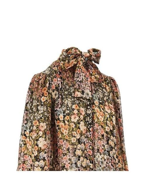Valentino Brown Floral Printed Long-Sleeved Blouse