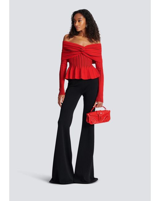Balmain Red Knotted Off-The-Shoulder Top