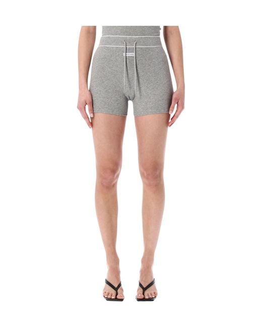MARINE SERRE Gray Light Ribbed Jersey Drawstring-Waist Mini Shorts