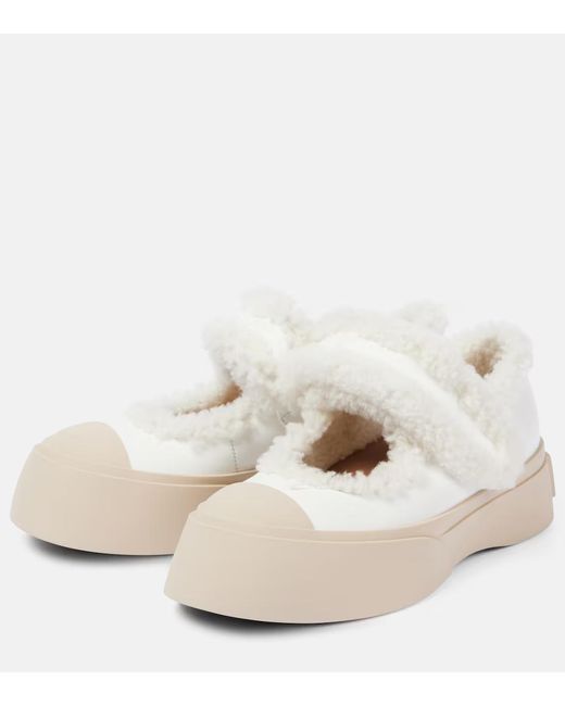 Marni Natural Pablo Wool-Lined Leather Flats