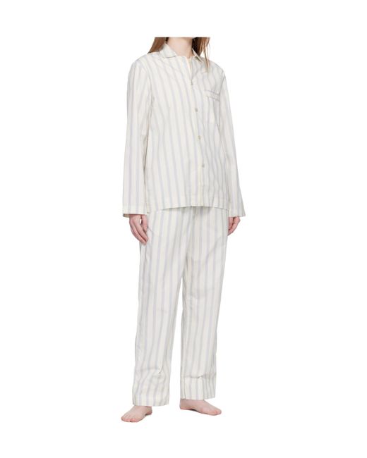 Tekla White Drawstring Striped Pajama Pants