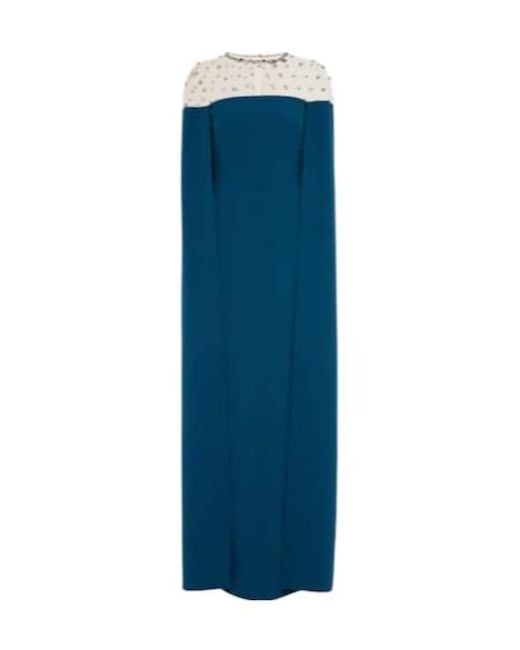 Safiyaa Blue Ambere Embroidered Cape-Detail Gown