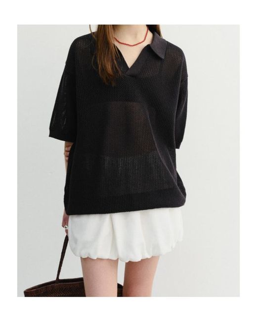 DUNST Black Short-Sleeved Knit Polo Shirt for men