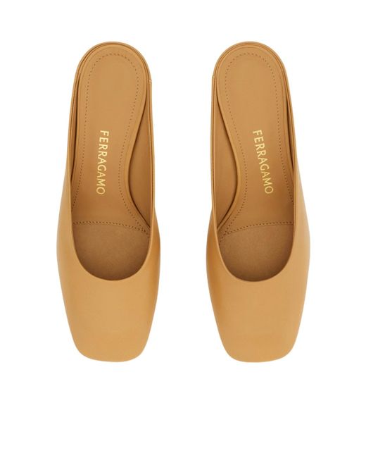 Ferragamo Natural Square-Toe Mules