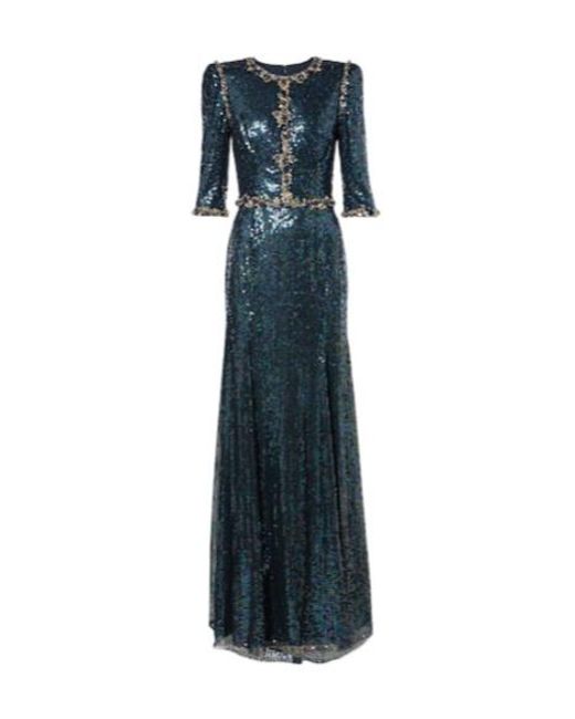 Jenny Packham Blue Pretty Thing Embellished Sequined Gown