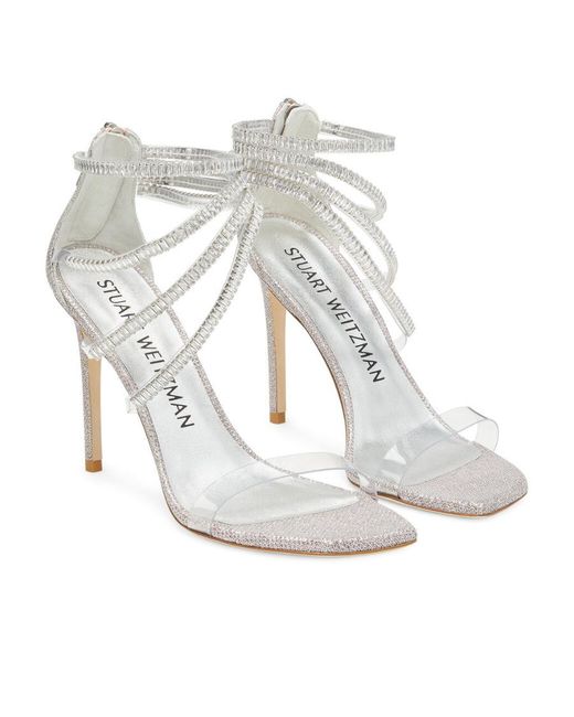Stuart Weitzman White Logo High-Heeled Sandals