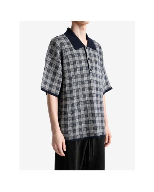 The Elder Statesman Gray Check-Pattern Short-Sleeve Polo Shirt for men