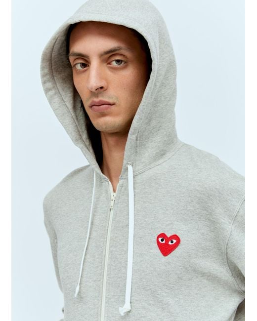 COMME DES GARÇONS PLAY Gray Comme Des Garçons Play Heart Logo Patch Zip-Up Hoodie for men