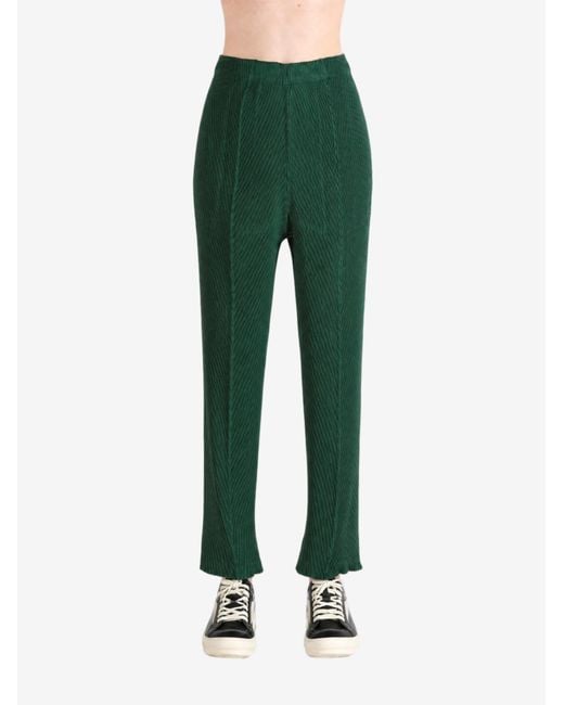 Issey Miyake Green Straight-Leg Pleats Pants