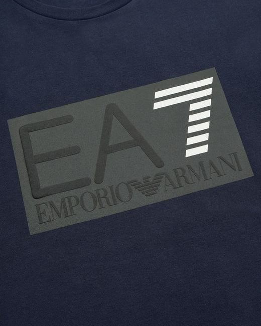 EA7 Blue Logo Printed T-Shirt With Round Neck for men