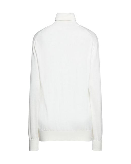 Dolce & Gabbana White Solid-Color Cashmere Turtleneck Knitwear