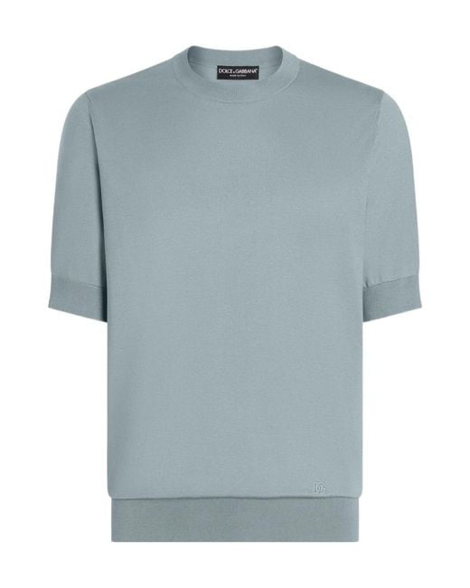 Dolce & Gabbana Blue Logo-Embroidered T-Shirt for men