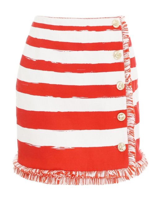Zimmermann Red Su Liu Trimmed Striped Skirt
