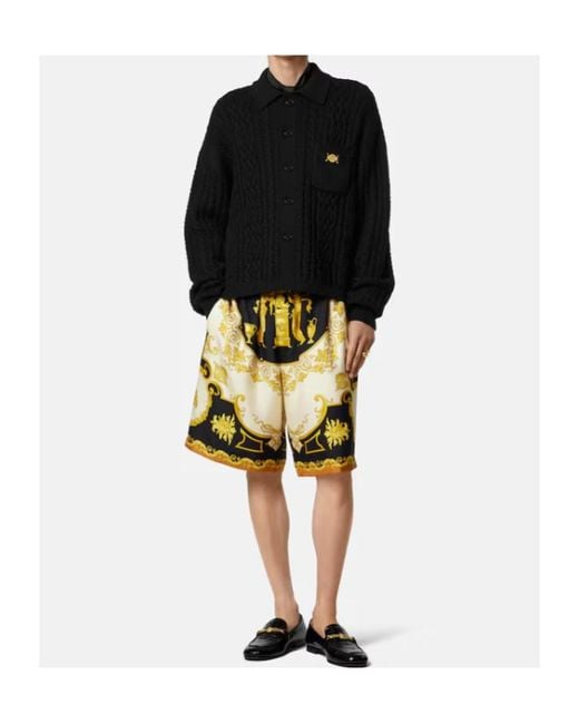 Versace Black Mixed-Stitch Knitted Cardigan for men