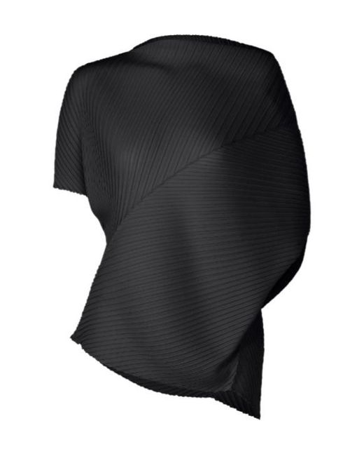 Issey Miyake Black Pleated Asymmetric T-Shirt