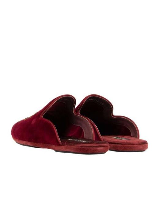 Dolce & Gabbana Brown Logo Embroidered Velvet Slides for men
