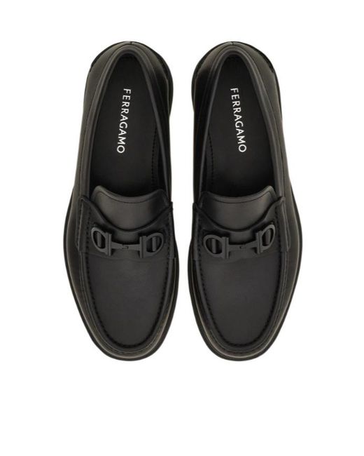 Ferragamo Black Loafer With Gancini Buckle for men