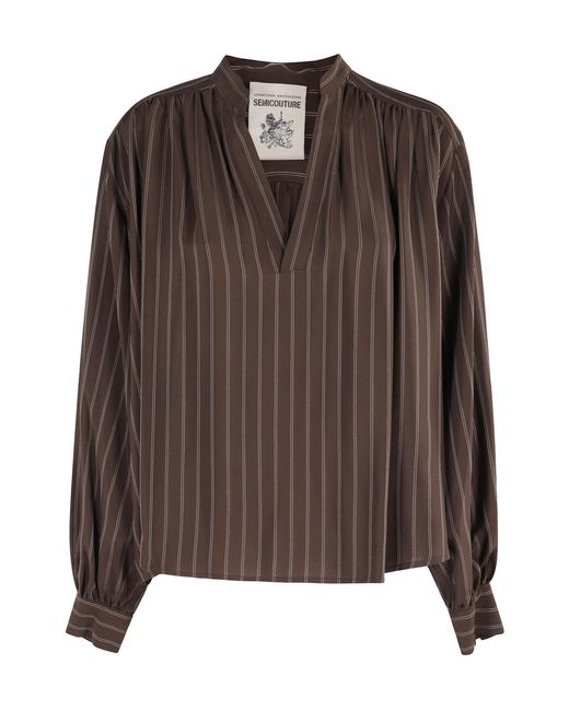Semicouture Brown Striped Pattern Shirt