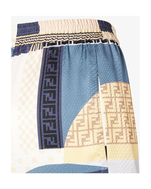 Fendi Blue Patchwork Printed Wide-Leg Trousers