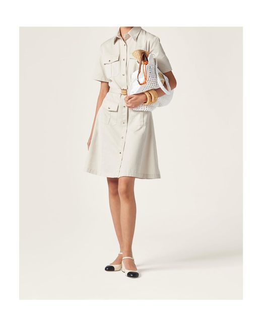 Miu Miu Logo-Patch Belted Shirt Dress in White | Lyst UK