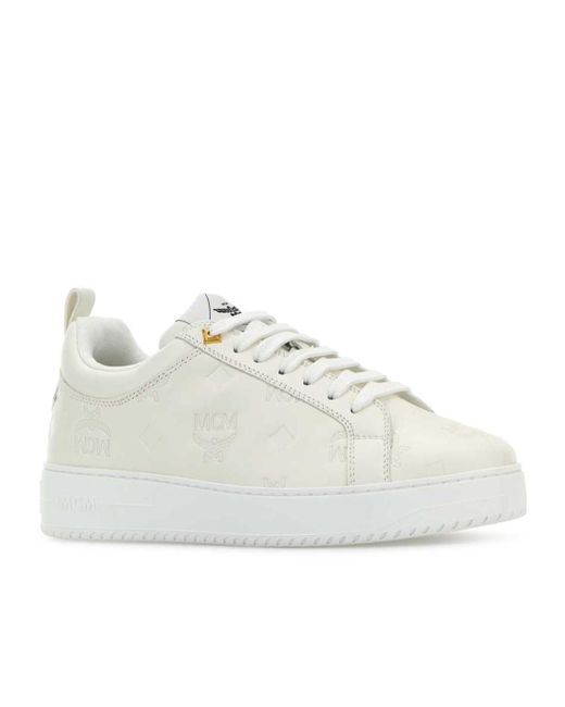 MCM White Logo-Embossed Lace-Up Sneakers for men
