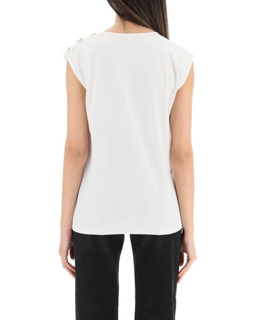 Balmain White Button-Detail Logo-Print Tank Top