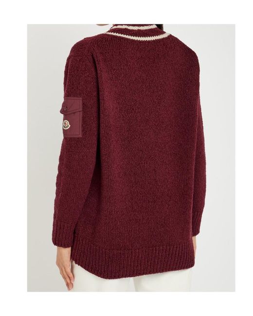 Moncler Red V-Neck Knitted Jumper
