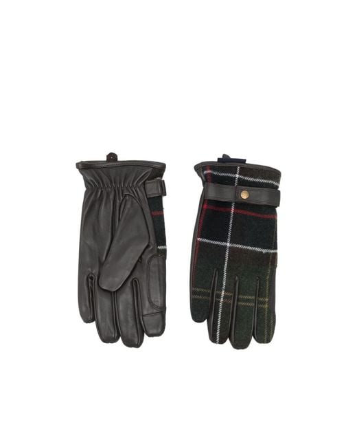 Barbour Black Leather-Plaid Gloves for men