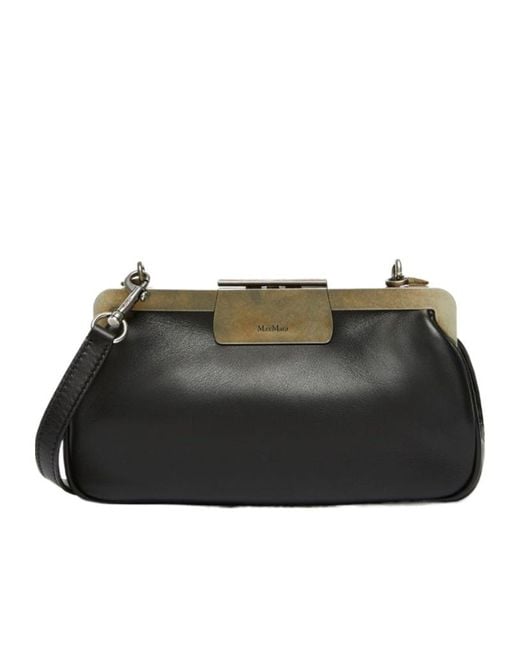 Max Mara Black Logo Engraved Shoulder Bag