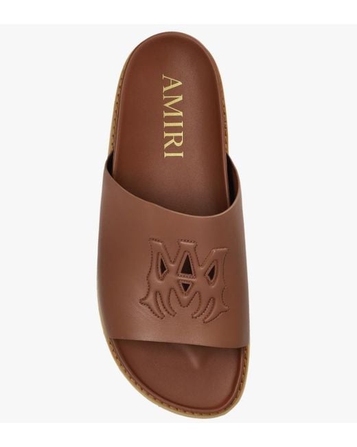 Amiri Brown Logo Leather Slides for men