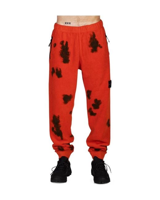 Stone Island Red Compass-Motif Fleece Track Pants for men