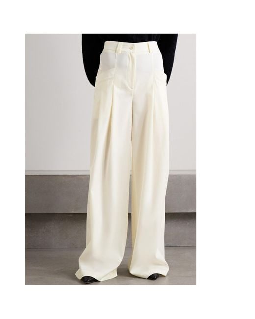 Altuzarra White Pleated Wool Wide-Leg Trousers