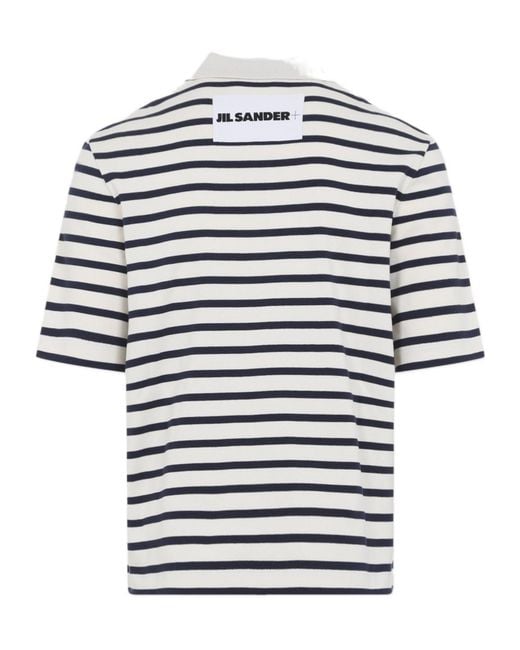 Jil Sander White Logo Patch Striped Polo Shirt for men