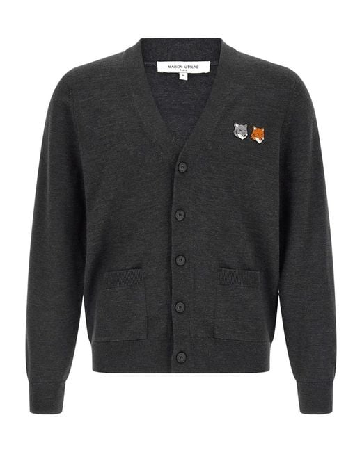 Maison Kitsuné Gray Maison Kitsuné Double Fox Patch Cardigan for men
