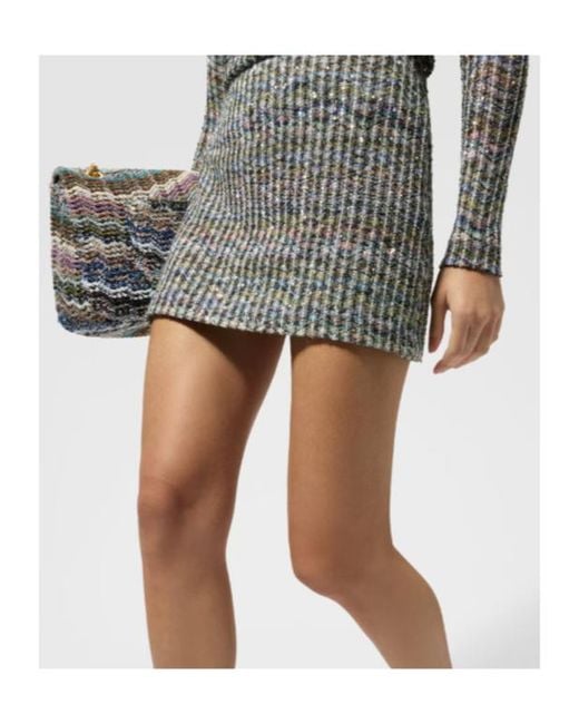 Missoni Gray Chevron Viscose-Blend Mini Skirt With Sequins