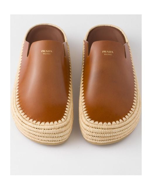 Prada Leather Mules in Brown for Men | Lyst