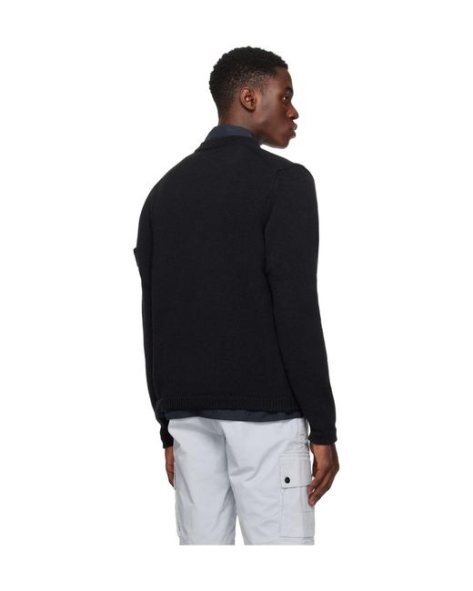 Stone Island Black Logo Medallion Knitted Cardigan for men